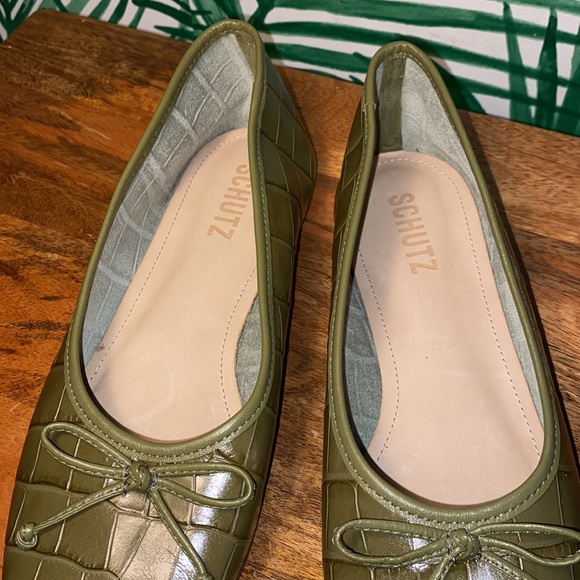 SCHUTZ Matcha Green Leather Croc Embossed Flats Women’s 6 B - Picture 6 of 9